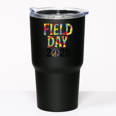 Just Here For Field Day 2025 Sign Peace Teacher Tie Dye Tumbler