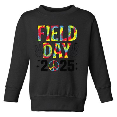 Just Here For Field Day 2025 Sign Peace Teacher Tie Dye Toddler Sweatshirt