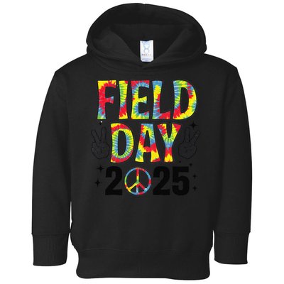 Just Here For Field Day 2025 Sign Peace Teacher Tie Dye Toddler Hoodie