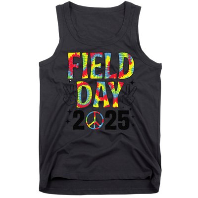Just Here For Field Day 2025 Sign Peace Teacher Tie Dye Tank Top