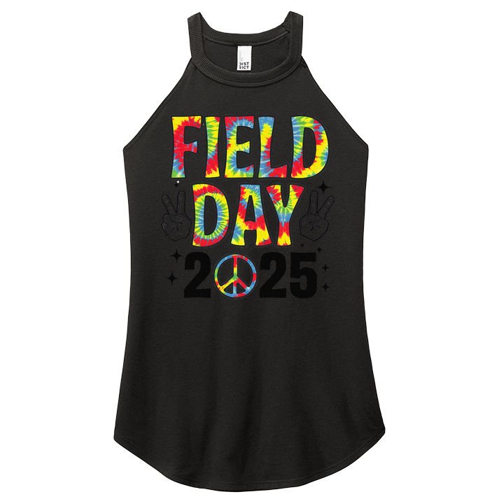 Just Here For Field Day 2025 Sign Peace Teacher Tie Dye Women's Perfect Tri Rocker Tank