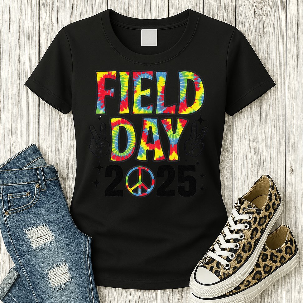 Just Here For Field Day 2025 Sign Peace Teacher Tie Dye Womens T-Shirt