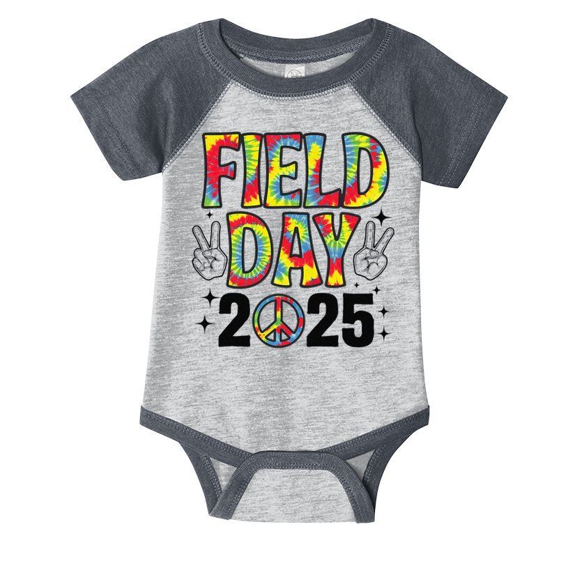 Just Here For Field Day 2025 Sign Peace Teacher Tie Dye Infant Baby Jersey Bodysuit