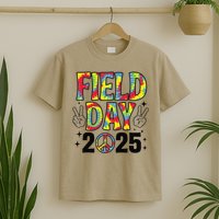 Just Here For Field Day 2025 Sign Peace Teacher Tie Dye T-Shirt