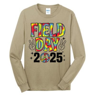 Just Here For Field Day 2025 Sign Peace Teacher Tie Dye Tall Long Sleeve T-Shirt