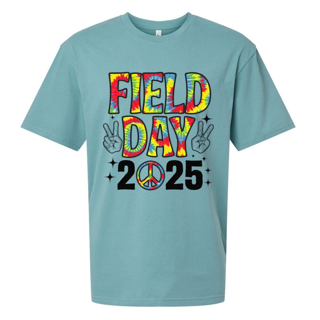 Just Here For Field Day 2025 Sign Peace Teacher Tie Dye Sueded Cloud Jersey T-Shirt