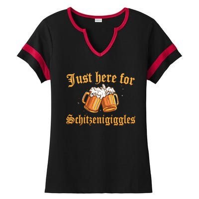 Just Here For Schitzengiggles Funny Oktoberfest Ladies Halftime Notch Neck Tee