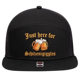 Just Here For Schitzengiggles Funny Oktoberfest 7 Panel Mesh Trucker Snapback Hat