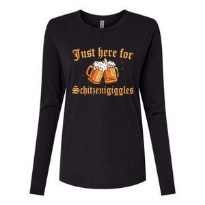 Just Here For Schitzengiggles Funny Oktoberfest Womens Cotton Relaxed Long Sleeve T-Shirt