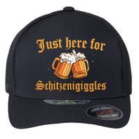 Just Here For Schitzengiggles Funny Oktoberfest Flexfit Unipanel Trucker Cap