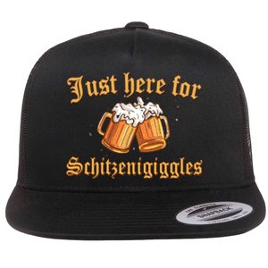 Just Here For Schitzengiggles Funny Oktoberfest Flat Bill Trucker Hat