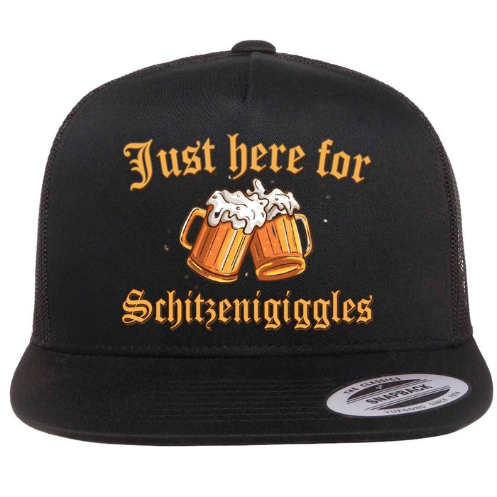 Just Here For Schitzengiggles Funny Oktoberfest Flatbill Hat