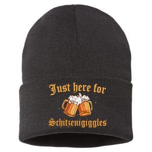 Just Here For Schitzengiggles Funny Oktoberfest Sustainable Knit Beanie