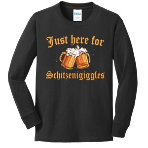 Just Here For Schitzengiggles Funny Oktoberfest Kids Long Sleeve Shirt