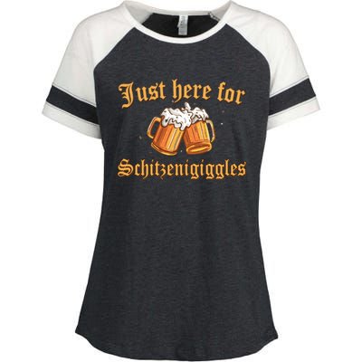 Just Here For Schitzengiggles Funny Oktoberfest Enza Ladies Jersey Colorblock Tee