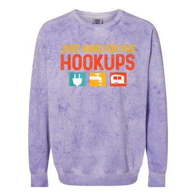 Just Here For The Hookups Motorhome Camping Rv Colorblast Crewneck Sweatshirt