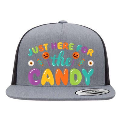 Just Here For The Candy Funny Halloween Flat Bill Trucker Hat