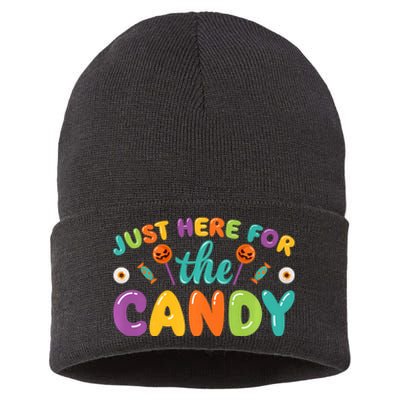 Just Here For The Candy Funny Halloween Sustainable Knit Beanie