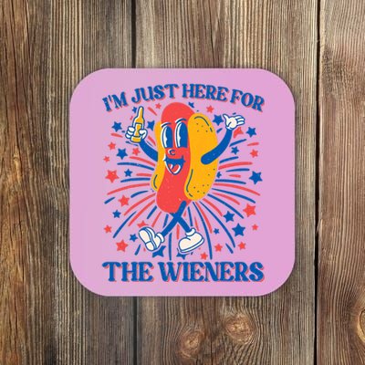 Just Here For The Wieners Hot Dog Funny 4th Of July Coaster