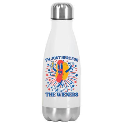 Just Here For The Wieners Hot Dog Funny 4th Of July Stainless Steel Insulated Water Bottle