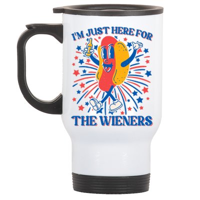 Just Here For The Wieners Hot Dog Funny 4th Of July Stainless Steel Travel Mug