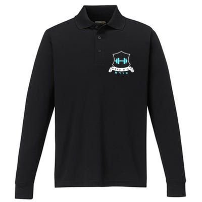 Jewish Hebrew Gym No Pain No Gain Quote Exercise Gift Performance Long Sleeve Polo