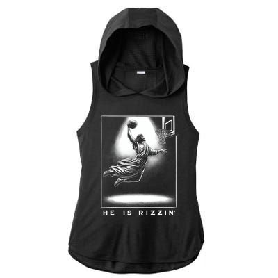 Jesus He Is Rizzin Basketball Easter Christian Religious Ladies PosiCharge Tri-Blend Wicking Draft Hoodie Tank