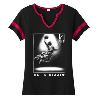 Jesus He Is Rizzin Basketball Easter Christian Religious Ladies Halftime Notch Neck Tee