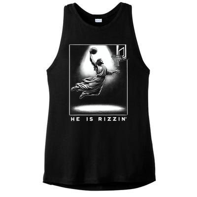 Jesus He Is Rizzin Basketball Easter Christian Religious Ladies PosiCharge Tri-Blend Wicking Tank