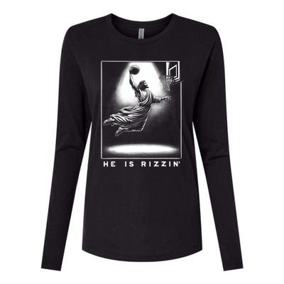 Jesus He Is Rizzin Basketball Easter Christian Religious Womens Cotton Relaxed Long Sleeve T-Shirt