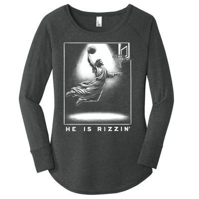 Jesus He Is Rizzin Basketball Easter Christian Religious Women's Perfect Tri Tunic Long Sleeve Shirt