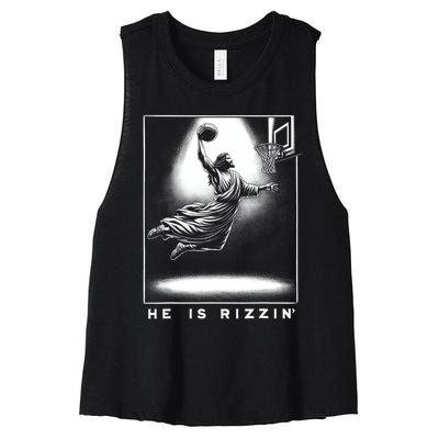 Jesus He Is Rizzin Basketball Easter Christian Religious Women's Racerback Cropped Tank