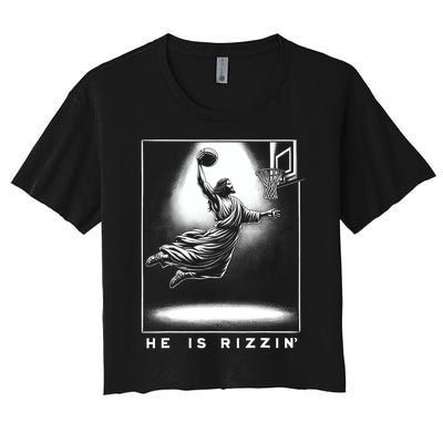 Jesus He Is Rizzin Basketball Easter Christian Religious Women's Crop Top Tee