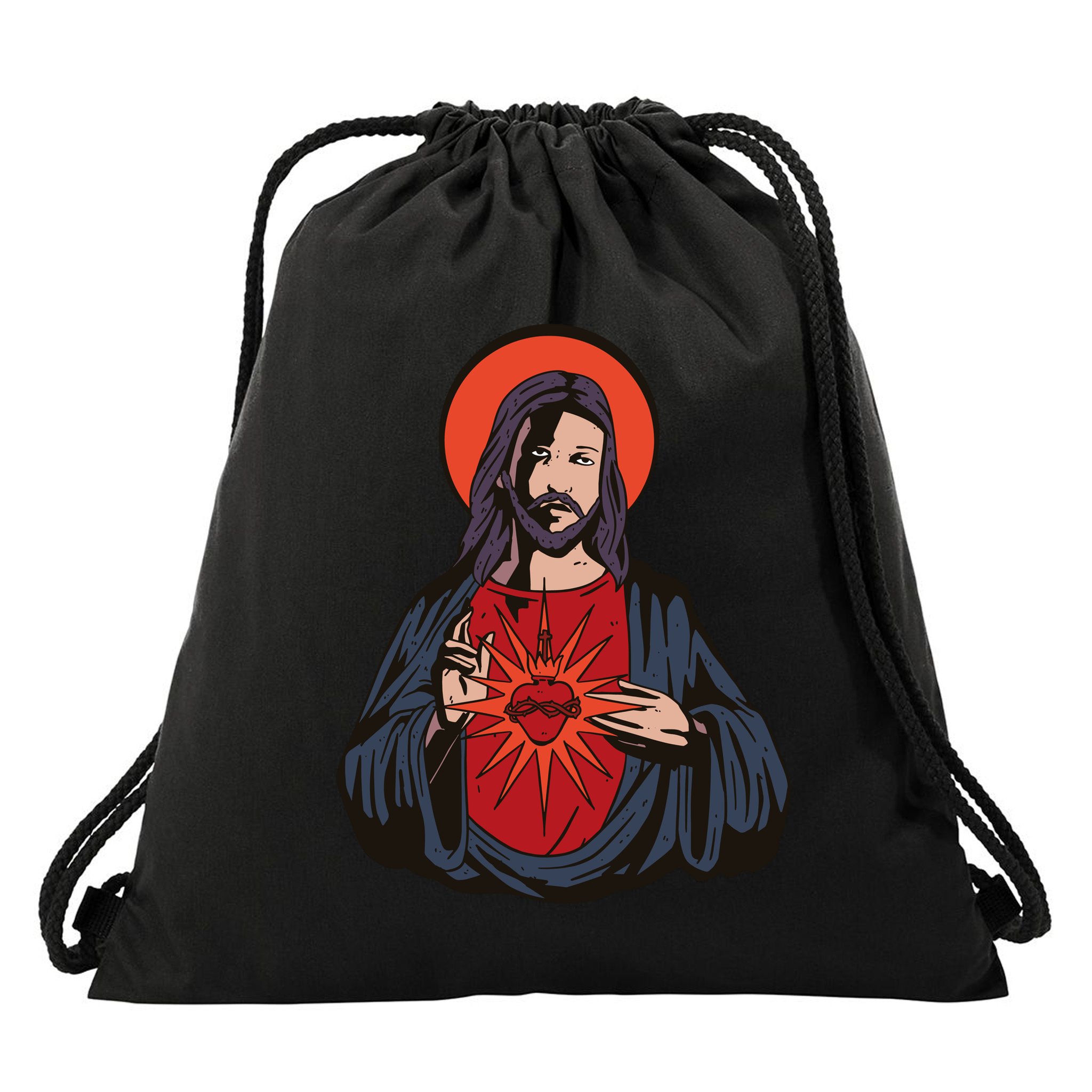 Jesus Heart Illustration Drawstring Bag