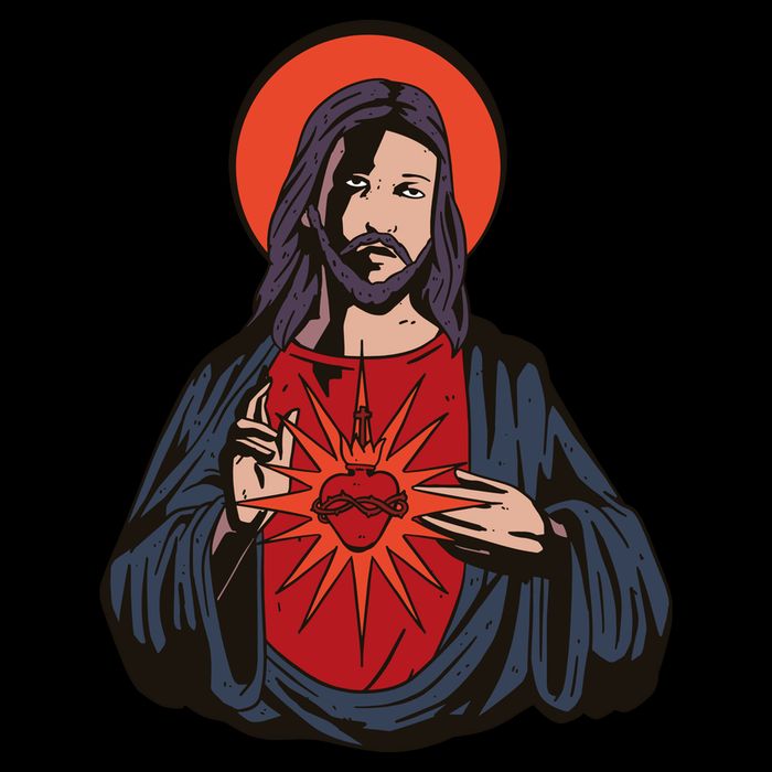 Jesus Heart Illustration Drawstring Bag