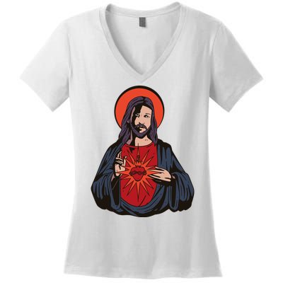 Jesus Heart Illustration Women's V-Neck T-Shirt