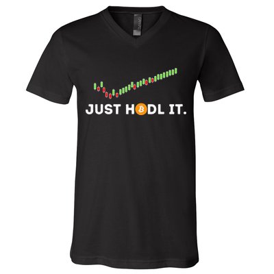 Just HODL It Funny Crypto Trader BTC Bitcoin Investor V-Neck T-Shirt
