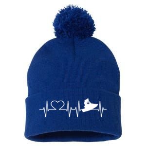 Jetski Heartbeat I Love Ecg Water Sports Jet Skiing Gift Pom Pom 12in Knit Beanie