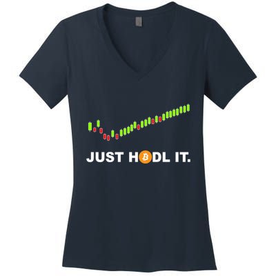 Just Hodl It Funny Crypto Trader Btc Bitcoin Investor Women's V-Neck T-Shirt