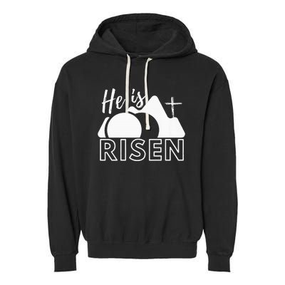 Jesus He Is Risen Tomb And Cross Garment-Dyed Fleece Hoodie