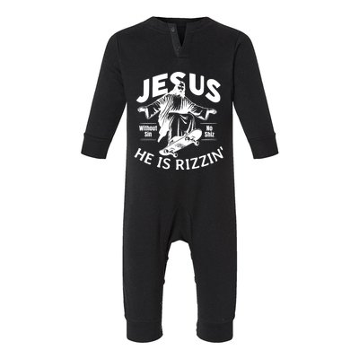 Jesus He Is Rizzin Funny Skateboard Skateboarding Christian Jesus Easter Day Infant Fleece One Piece