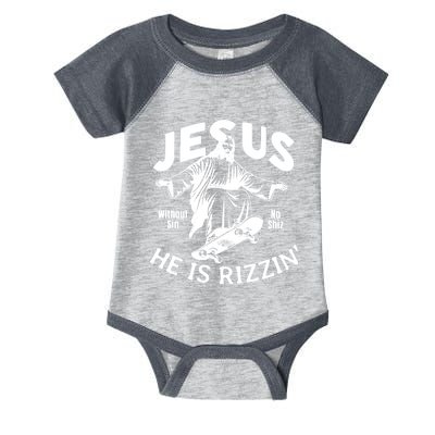 Jesus He Is Rizzin Funny Skateboard Skateboarding Christian Jesus Easter Day Infant Baby Jersey Bodysuit