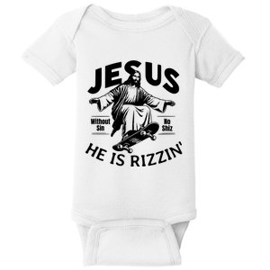 Jesus He Is Rizzin Funny Skateboard Skateboarding Christian Jesus Easter Day Baby Bodysuit