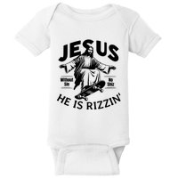 Jesus He Is Rizzin Funny Skateboard Skateboarding Christian Jesus Easter Day Baby Bodysuit