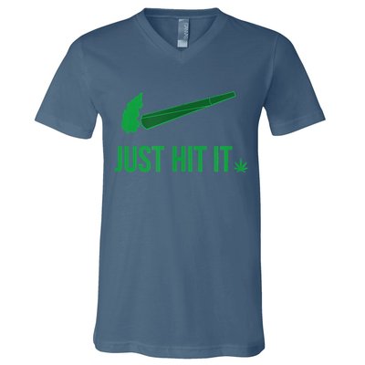 Just Hit It Cannabis Smoker V-Neck T-Shirt