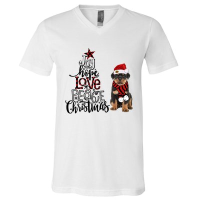 Joy Hope Love Peace Christmas Rottweiler 2020 Gift V-Neck T-Shirt