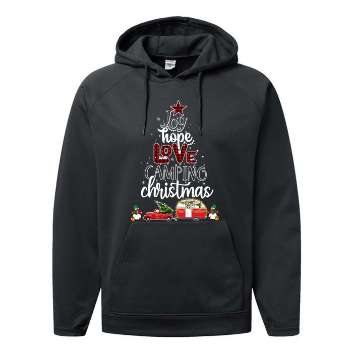 Joy Hope Love Camping Christmas Funny Camping Christmas Tree Gift Performance Fleece Hoodie