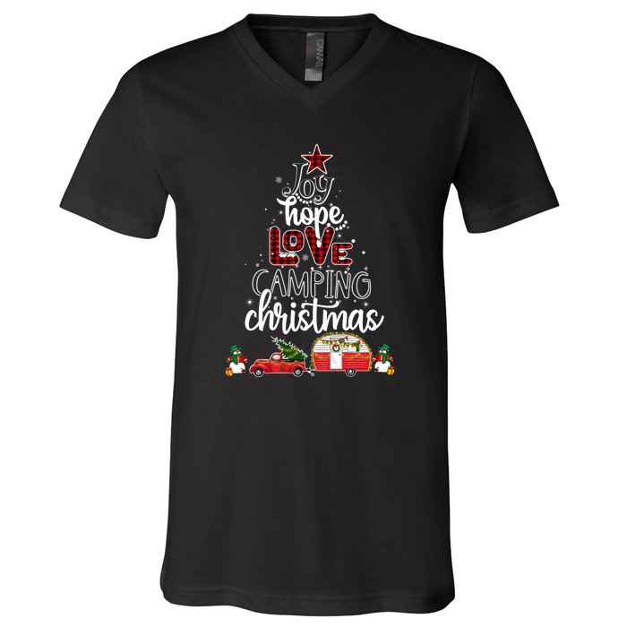 Joy Hope Love Camping Christmas Funny Camping Christmas Tree Gift V-Neck T-Shirt