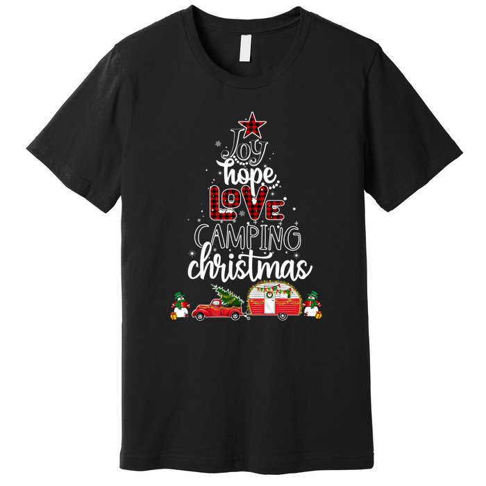 Joy Hope Love Camping Christmas Funny Camping Christmas Tree Gift Premium T-Shirt