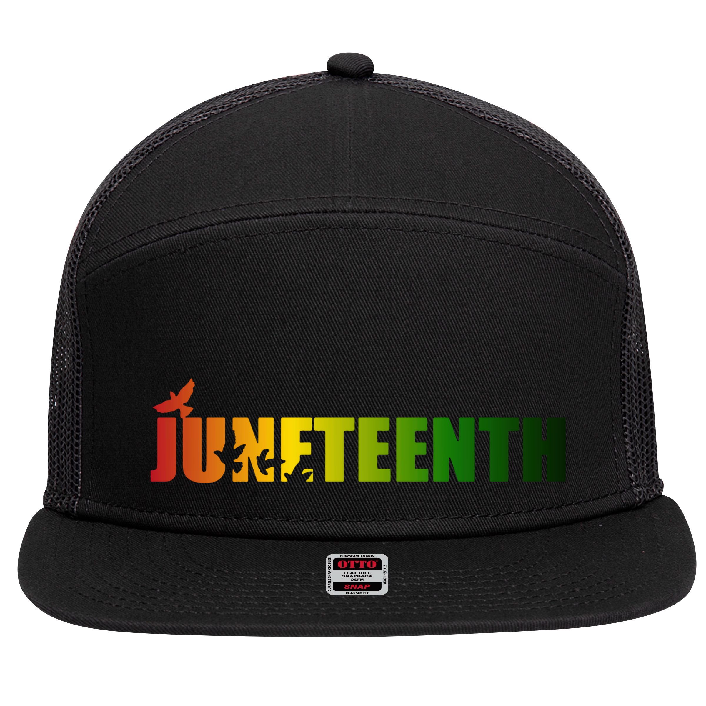 Juneteenth Holiday Logo 7 Panel Mesh Trucker Snapback Hat